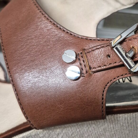 7 Michael Kors Brown Leather Platform Sandals - Picture 3 of 14